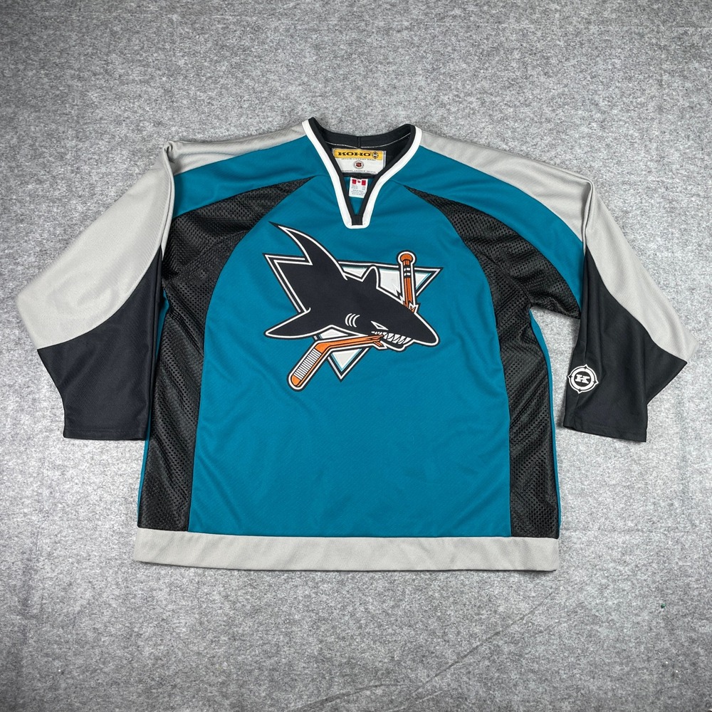 VTG San Jose Sharks Hockey Jersey Mens XXL Teal Koho NHL Air-Knit Made In Canada